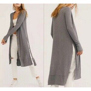 Free people We the Free Long V neck Button Down Cardigan Sweater Slits Thumbhole
